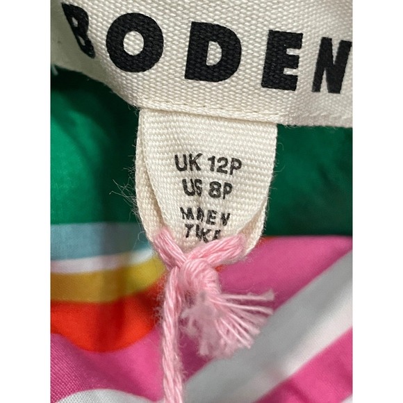 Boden Green Pink Multi Stripe Maxi Shirt Dress Ruffle Hem | Size 8P - Picture 13 of 14